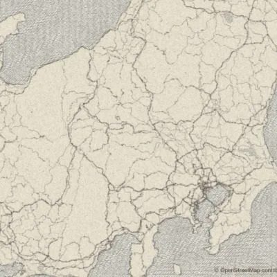 An ezu pencil-sketch render of central Japan