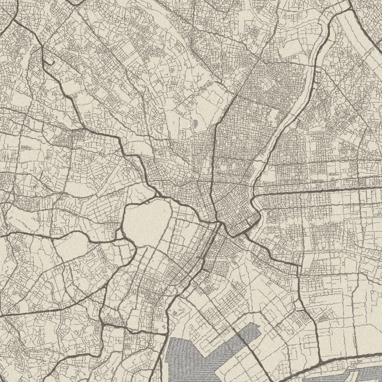 A pencil-sketch render of central Tokyo