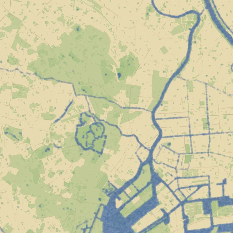 A watercolour render of central Tokyo