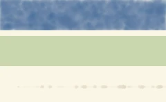 Three swatches: a mottled blue wash, a flat green wash, and a faint train of brown brush dabs