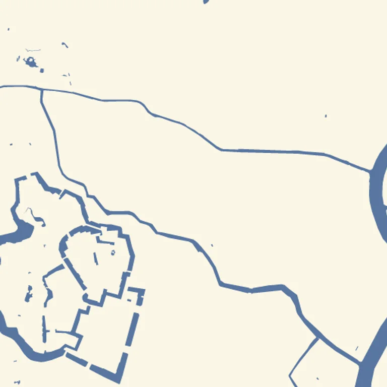 The same tile with water drawn as flat blue polygons