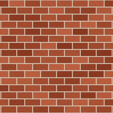 A clean running bond with pale mortar, each brick a slightly different red