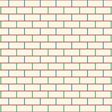 Red horizontal lines every course, with blue and green vertical dashes alternating between courses