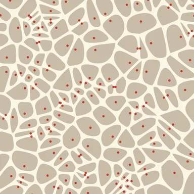 Red seed points, the Voronoi cells around them, and a rounded stone inside each cell