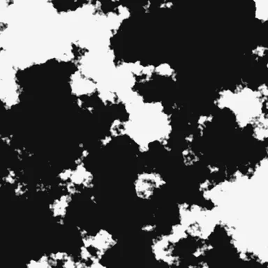 A black and white mask with ragged white patches