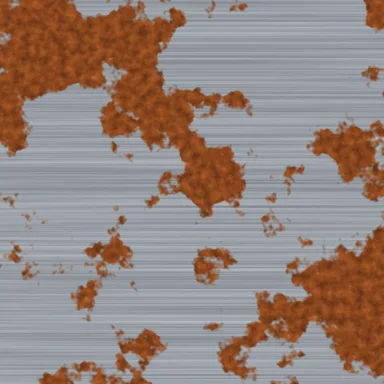 Brushed grey metal with orange rust in the same ragged patches